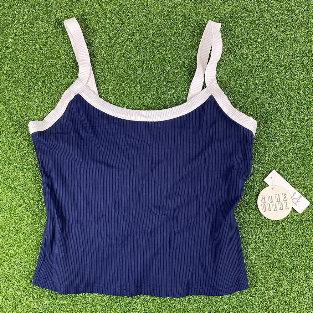 Faded Rose NWT Navy White Trim Ribbed Tank Top Sz XL